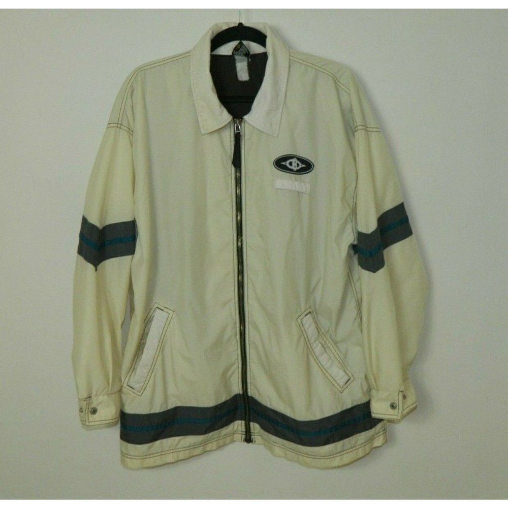 Vintage Killer Loop‎ Jacket XL Ivory Blue Corduroy Collar Lightweight Mesh Lined
